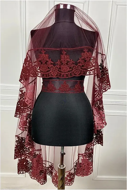 Bordo Kelin Duxob Seti, Kuyov Yelkasi, Taqish Lentasi, Qo'l Guli, Xina Duxobi Ro'moli, 10 Bo'lak-Bordo - 7