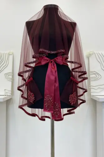 Bordo Kelin Roʻmoli Toʻplami, Shisha Munchoq va Paxta Bosma Xina Roʻmoli Toʻplami 6 Boʻlak-RoʻmolBordo - 2
