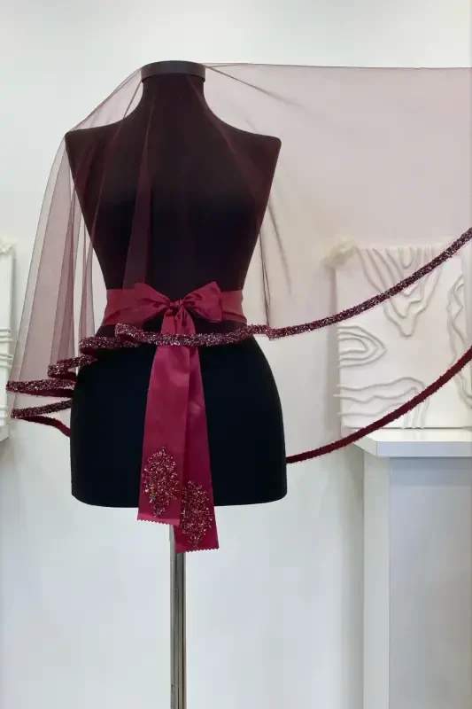 Bordo Kelin Roʻmoli Toʻplami, Shisha Munchoq va Paxta Bosma Xina Roʻmoli Toʻplami 6 Boʻlak-RoʻmolBordo - 5