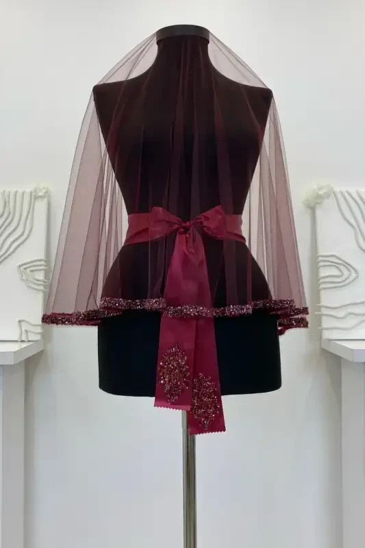 Bordo Kelin Roʻmoli Toʻplami, Shisha Munchoq va Paxta Bosma Xina Roʻmoli Toʻplami 6 Boʻlak-RoʻmolBordo - 6