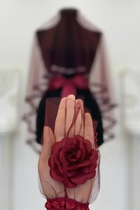 Bordo Kelin Roʻmoli Toʻplami, Shisha Munchoq va Paxta Bosma Xina Roʻmoli Toʻplami 6 Boʻlak-RoʻmolBordo - 8