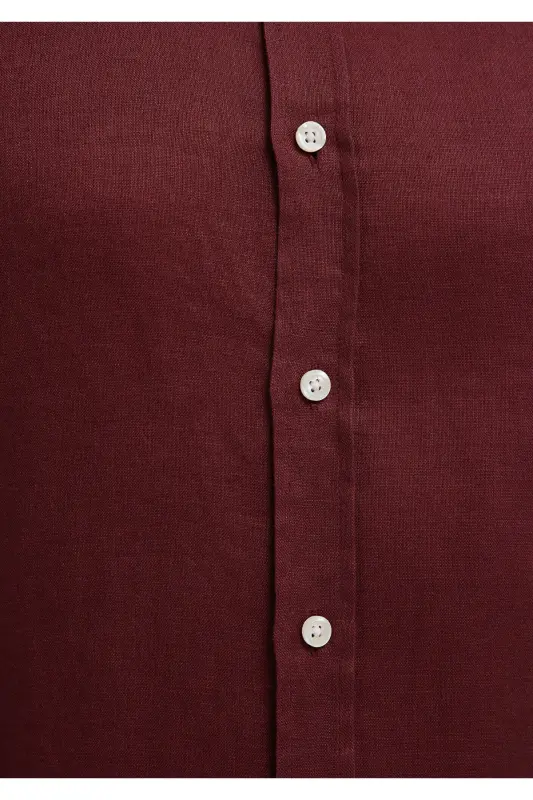 Bordo Keten Gömlek Slim Fit / Dar Kesim 0211466-70396 - Bordo - 8