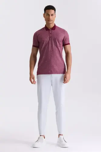 Bordo Classic Fit Desenli Polo Yaka T-Shirt - 2