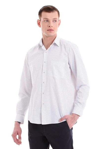 Bordo Klassik Fit Bosma Paxta Slim Yoqali Uzun Ko'ylak - 3