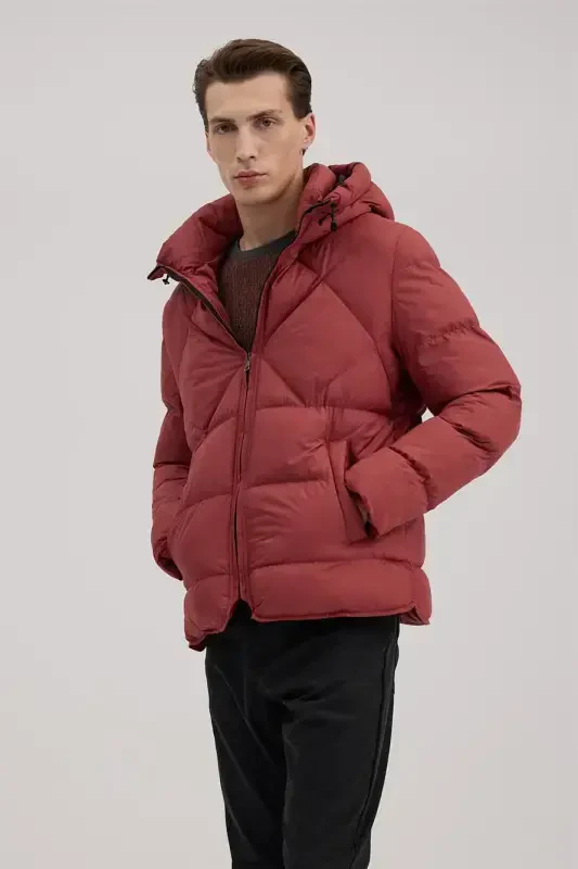 Bordo Lacivert Comfort Fit Kapuşonlu Şişme Mont - 2