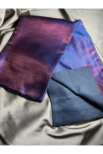 Bordo Mavi Çizgi Desen Fosfor Saten Ince Kaşmir Doku Yumuşak Kışlık Yeni Nesil Fular Atkı-hediyelik-bordo mavi - 1