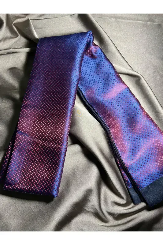 Bordo Moviy Chiziq Desen Fosfor Saten Ingga Kashmer Dokusu Yumshoq Qishki Yangi Avlod Ro'mol Sharf-sovg'a-bordo moviy - 3