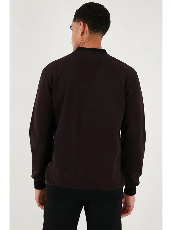 Bordo Pamuklu Regular Fit Düğmeli V Yaka Erkek Hırka 456205-Bordo - 7