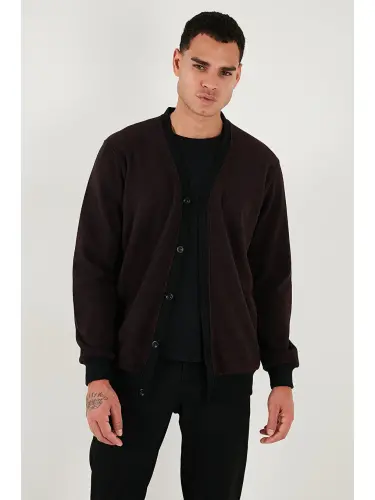 Bordo Pamuklu Regular Fit Düğmeli V Yaka Erkek Hırka 456205-Bordo - LC WAIKIKI (1)