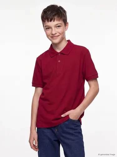 Bordo Polo Yaka Erkek Çocuk Pike Tişört-B - 1