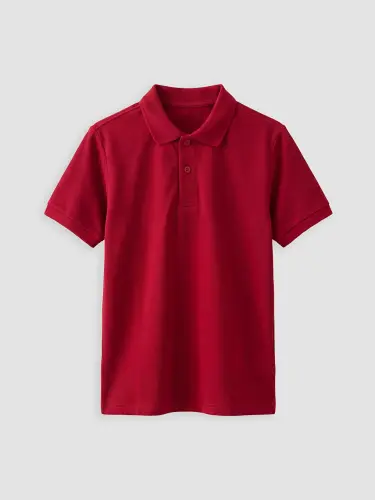 Bordo Polo Yaka Erkek Çocuk Pike Tişört-B - 4
