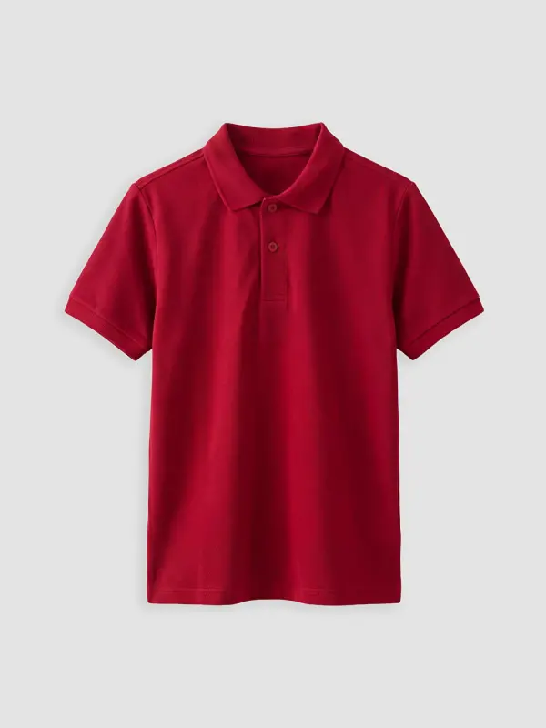 Bordo Polo Yaka Erkek Çocuk Pike Tişört-B - 4