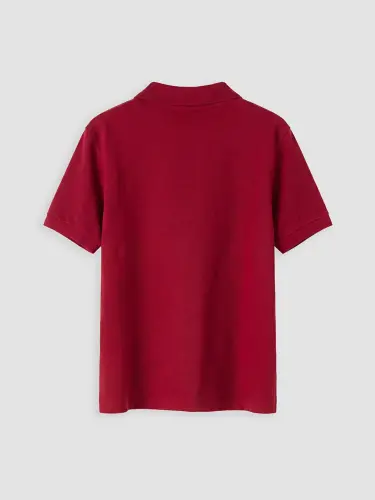 Bordo Polo Yaka Erkek Çocuk Pike Tişört-B - 6
