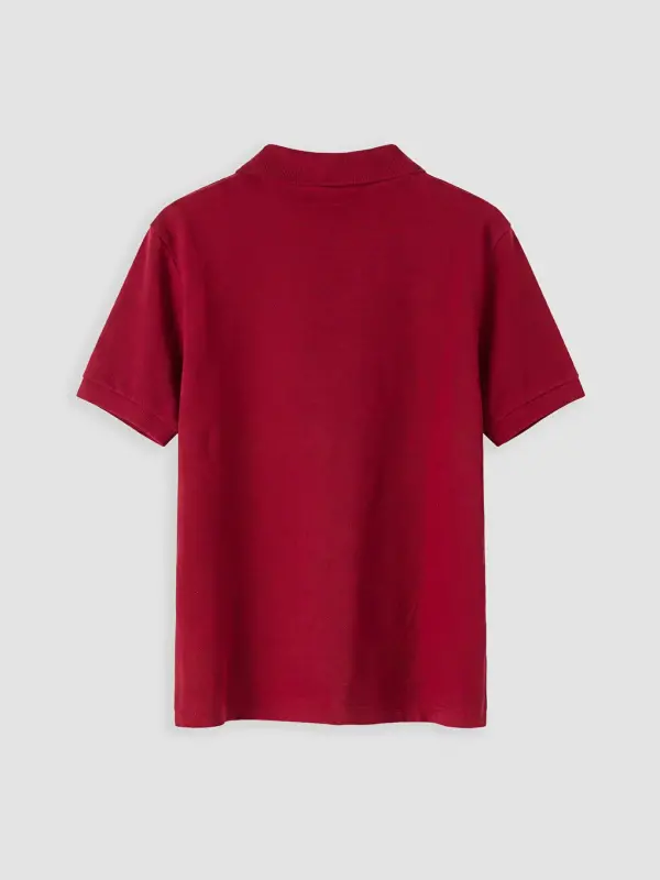 Bordo Polo Yaka Erkek Çocuk Pike Tişört-B - 6