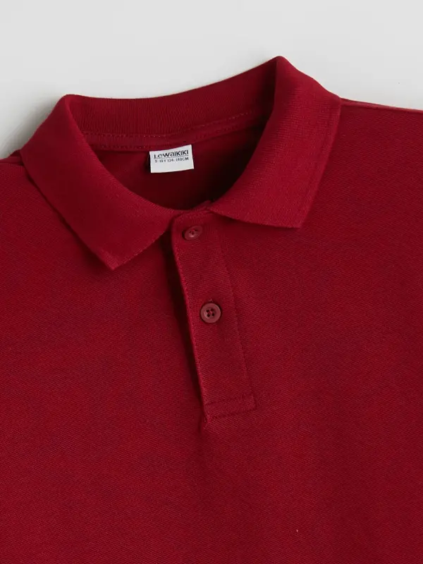 Bordo Polo Yaka Kısa Kollu Basic Erkek Çocuk Tişört-Bordo - 2