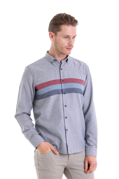 Bordo Comfort Fit Düz Düğmeli Yaka Uzun Kollu Casual Flanel Gömlek-Bordo D. - 2