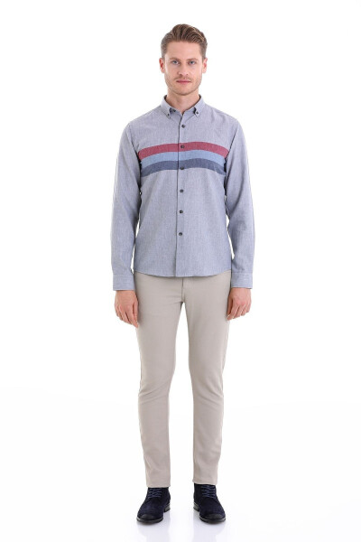 Bordo Comfort Fit Düz Düğmeli Yaka Uzun Kollu Casual Flanel Gömlek-Bordo D. - 3