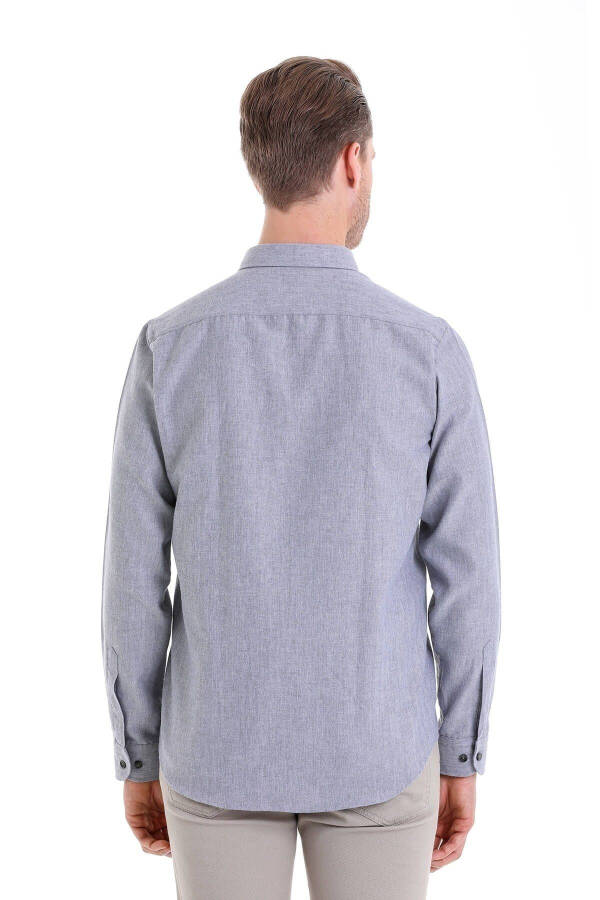 Bordo Comfort Fit Düz Düğmeli Yaka Uzun Kollu Casual Flanel Gömlek-Bordo D. - 5