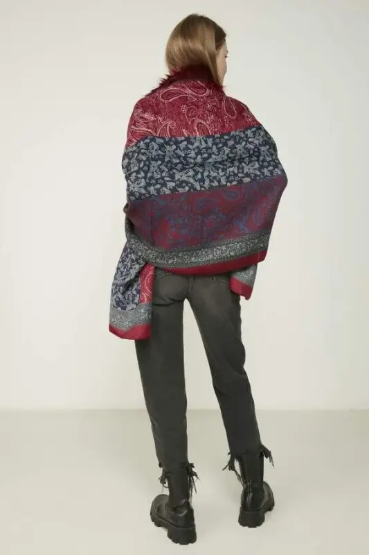 Bordo rangli naqshli ponço NW11188-3 - 11
