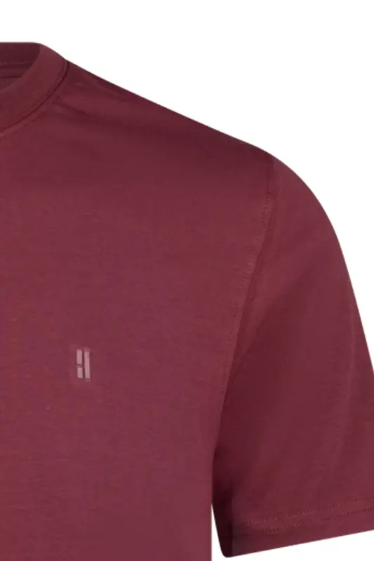 Bordo Regular Fit Bisiklet Yaka Pamuklu Basic Tişört - Bordo - 3