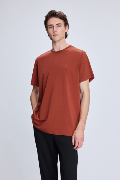 Bordo Regular Fit Bisiklet Yaka Pamuklu Triko Tişört - Bordo 