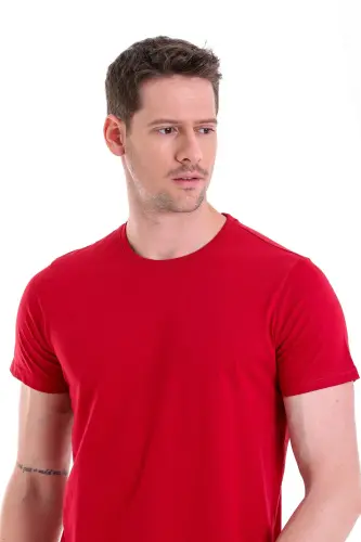 Bordo Regular Fit Düz 100% Pamuk Bisiklet Yaka Tişört - Bordo - 5
