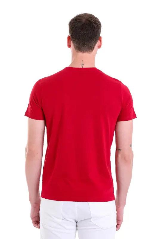 Bordo Regular Fit Düz 100% Pamuk Bisiklet Yaka Tişört - Bordo - 6