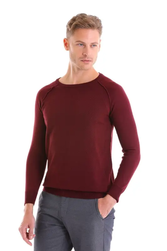 Bordo Regular Fit naqshli velosiped yoqali jun trikotaji - 2