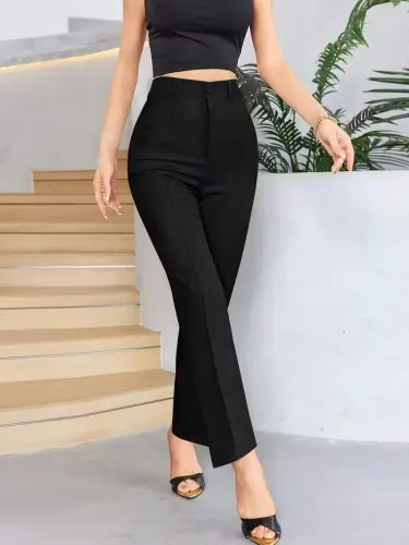 Bordo Renk Yüksek Bel Maskülen Kesim Kumaş Pantolon - 3