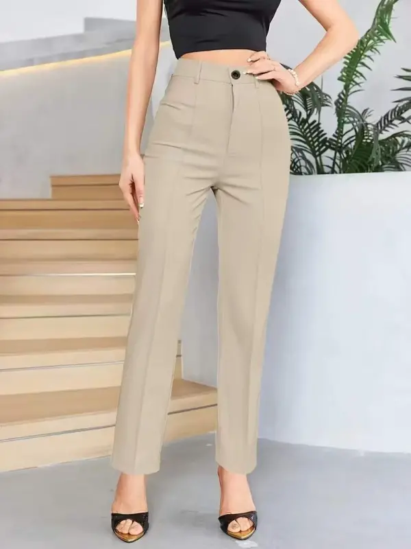 Bordo Renk Yüksek Bel Maskülen Kesim Kumaş Pantolon - BÜYÜKBEDENIZ