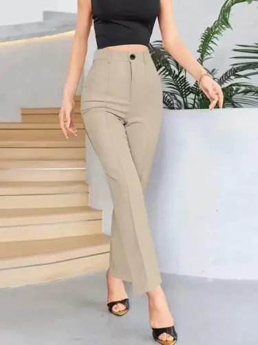 Bordo Renk Yüksek Bel Maskülen Kesim Kumaş Pantolon - BÜYÜKBEDENIZ (1)