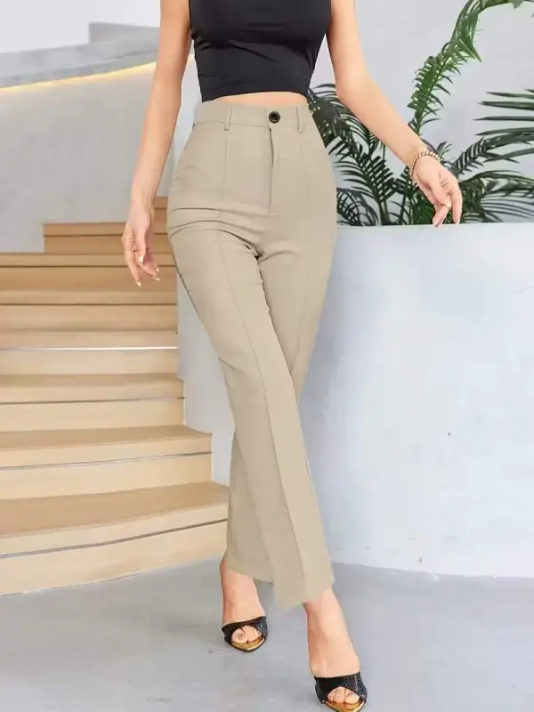 Bordo Renk Yüksek Bel Maskülen Kesim Kumaş Pantolon - 2