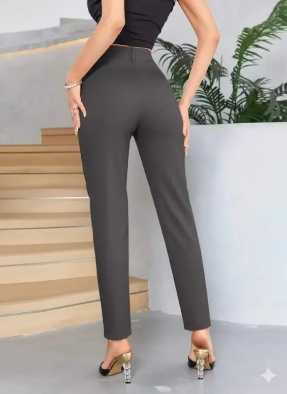 Bordo Renk Yüksek Bel Maskülen Kesim Kumaş Pantolon - 2