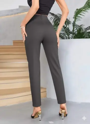 Bordo Renk Yüksek Bel Maskülen Kesim Kumaş Pantolon - BÜYÜKBEDENIZ (1)