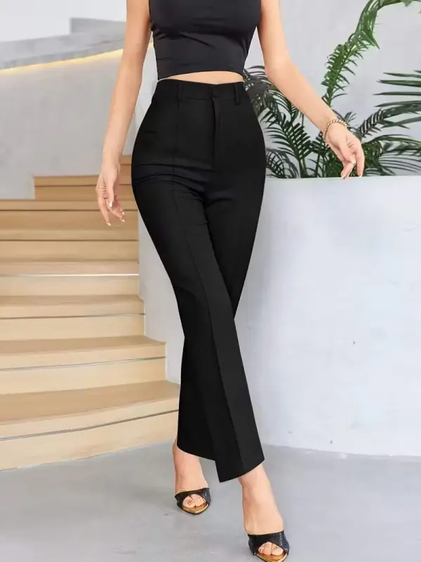 Bordo Renk Yüksek Bel Maskülen Kesim Kumaş Pantolon - 7