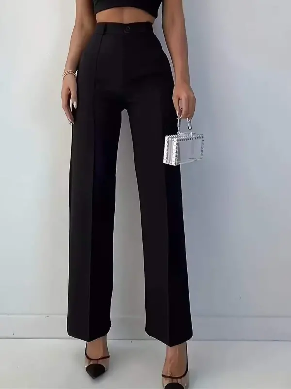 Bordo Renk Yüksek Bel Maskülen Kesim Kumaş Pantolon - 2