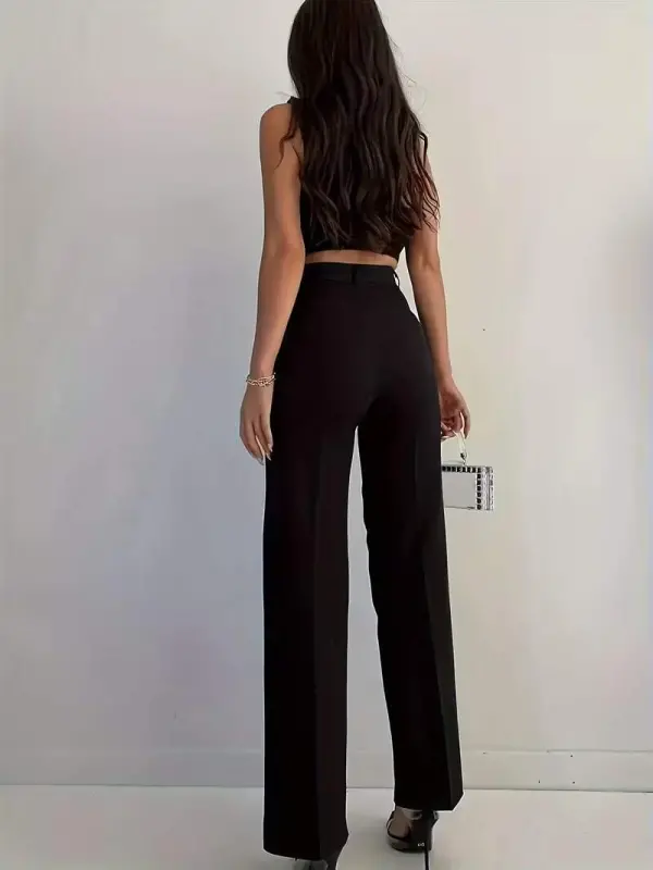 Bordo Renk Yüksek Bel Maskülen Kesim Kumaş Pantolon - 4