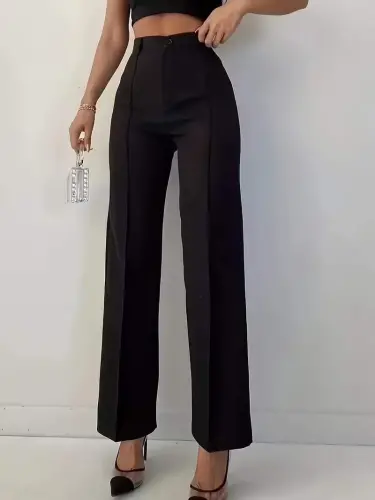 Bordo Renk Yüksek Bel Maskülen Kesim Kumaş Pantolon - 1