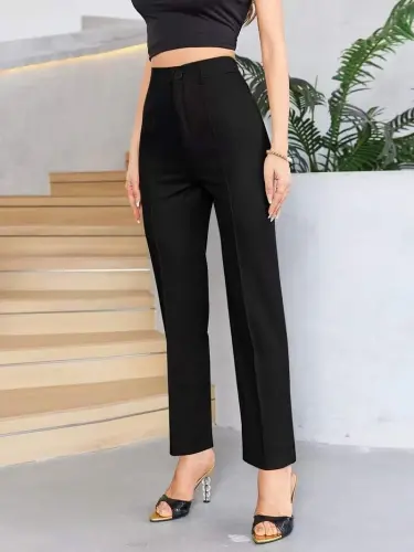 Bordo Renk Yüksek Bel Maskülen Kesim Kumaş Pantolon - 6