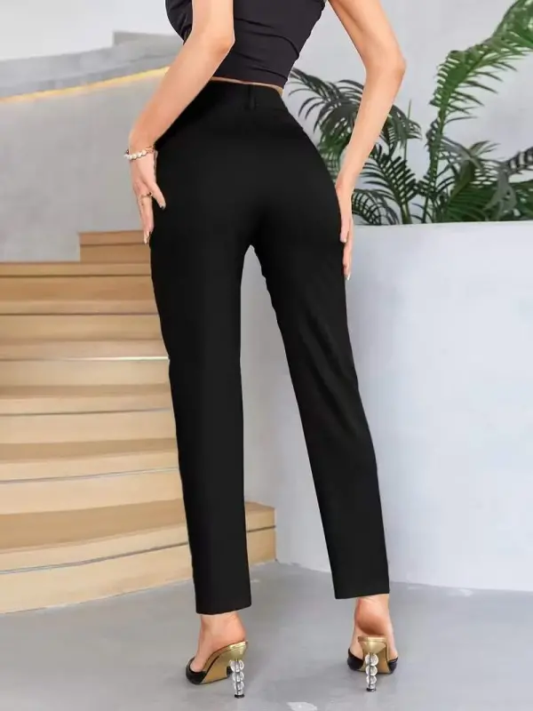 Bordo Renk Yüksek Bel Maskülen Kesim Kumaş Pantolon - 9