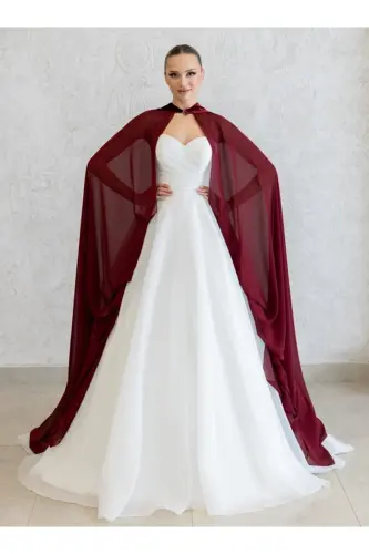Bordo Shifon Kaftan - To'y libosining ustki qismi - Bindalli - Bordo Shifon Kaftan - Bordo Xina libos - 6