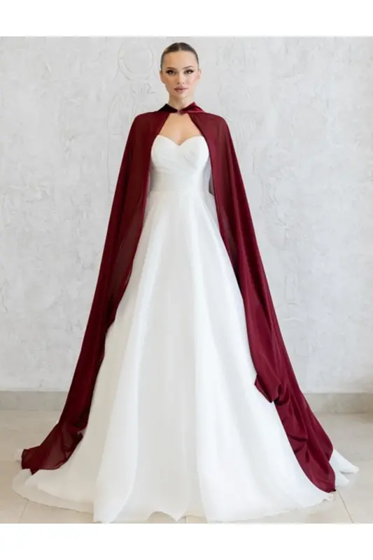 Bordo Shifon Kaftan - To'y libosining ustki qismi - Bindalli - Bordo Shifon Kaftan - Bordo Xina libos - 2