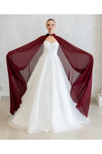 Bordo Shifon Kaftan - To'y libosining ustki qismi - Bindalli - Bordo Shifon Kaftan - Bordo Xina libos - 8