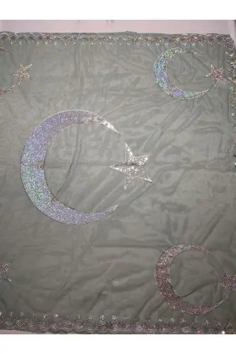 Bordo Simli Gelin Ve Ayyıldız Damat Kına Örtüsü Eldiveni Ve Kemeri Ile Kına Özel Duvak Seti-Zümrüt - 5