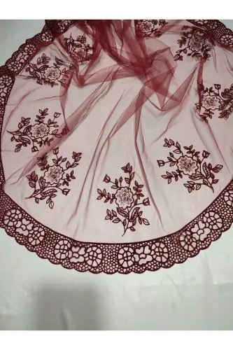 Bordo Simli Gelin Ve Kumaş Damat Kına Örtüsü Eldiveni Ve Kemeri Ile Kına Özel Duvak Seti-Yeşil - 6