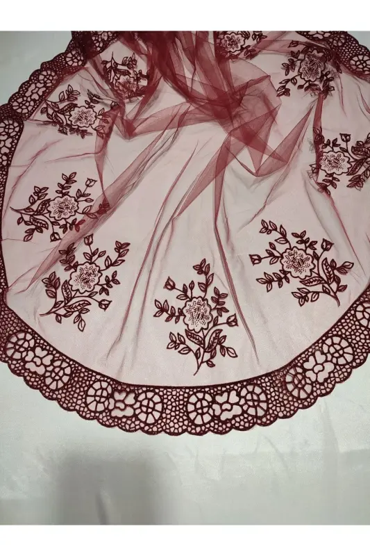 Bordo Simli Gelin Ve Kumaş Damat Kına Örtüsü Eldiveni Ve Kemeri Ile Kına Özel Duvak Seti-Yeşil - 6