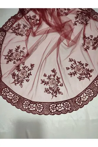 Bordo Simli Gelin Ve Tuğra Damat Kına Örtüsü Eldiveni Ve Kemeri Ile Kına Özel Duvak Seti-Mercan Yeşili - 6