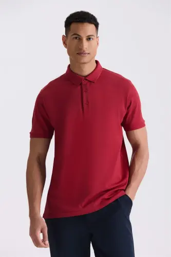 Bordo Slim Fit 100% Paxta Merserize Polo Yoqali Футболка 