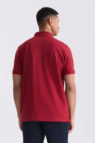 Bordo Slim Fit 100% Paxta Merserize Polo Yoqali Футболка - 4