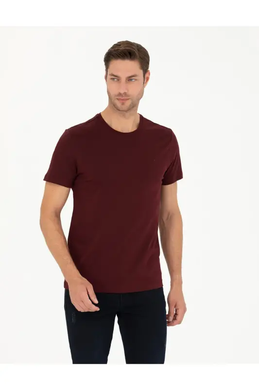 Bordo Slim Fit Basic Tişört 50289335-VR014 - 142334 - PIERRE CARDIN